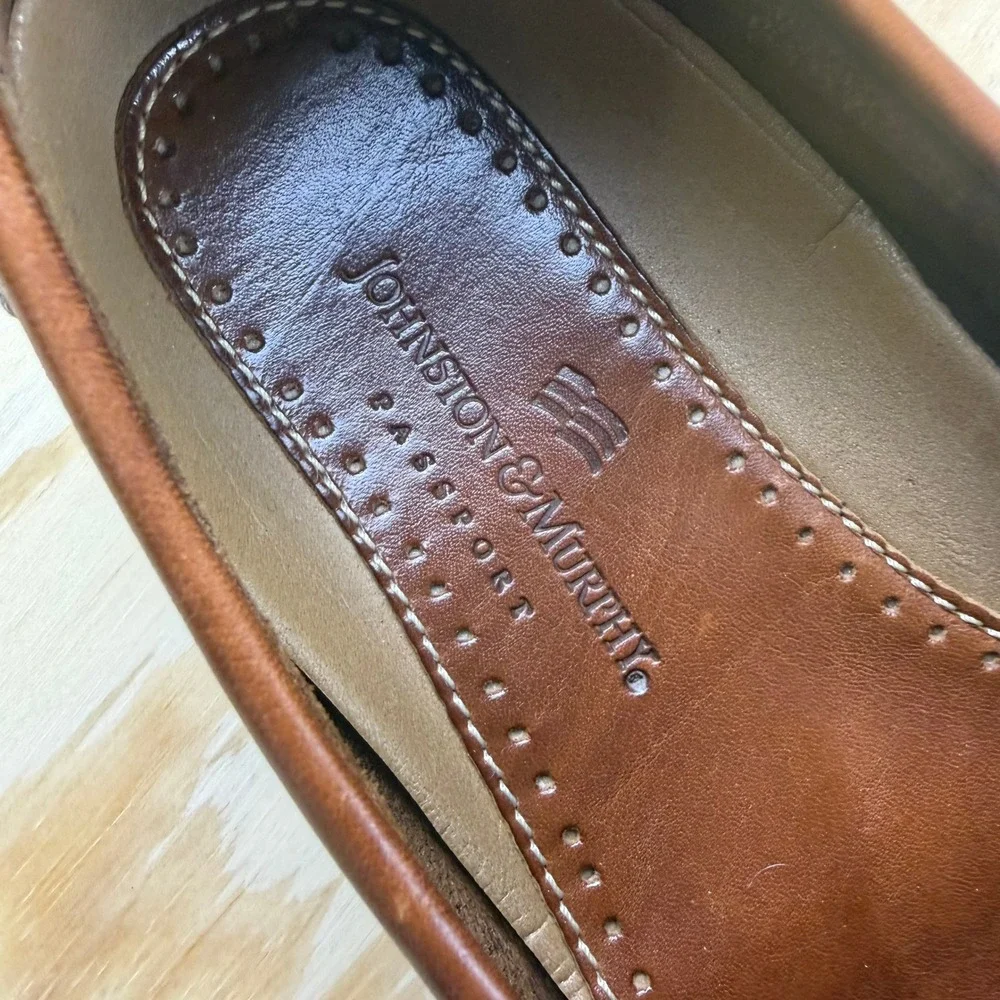 Johnston & Murphy Passport Mens Brown Leather Woven Tassel Loafers 8.5 D 20-6180